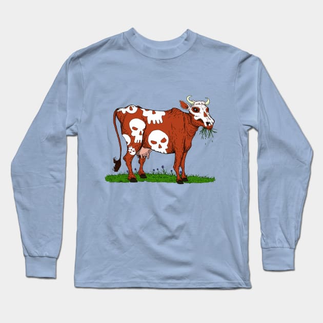 Scary Dairy Cow Skull Vegan Long Sleeve T-Shirt by House_Of_HaHa